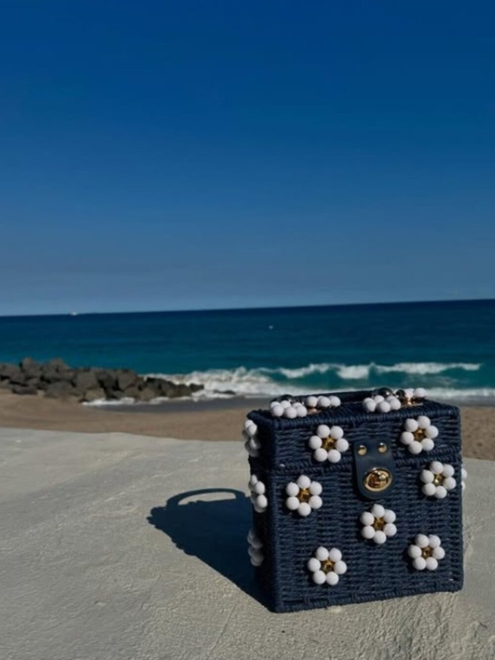 Daisy Embellished Straw Bucket Bag | Rattan Flower Box Purse by Jenna Lee - Picture 3 of 12
